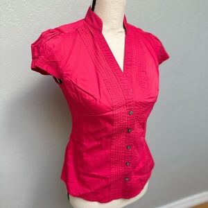 Express Fuchsia Pleated Button-Up Blouse